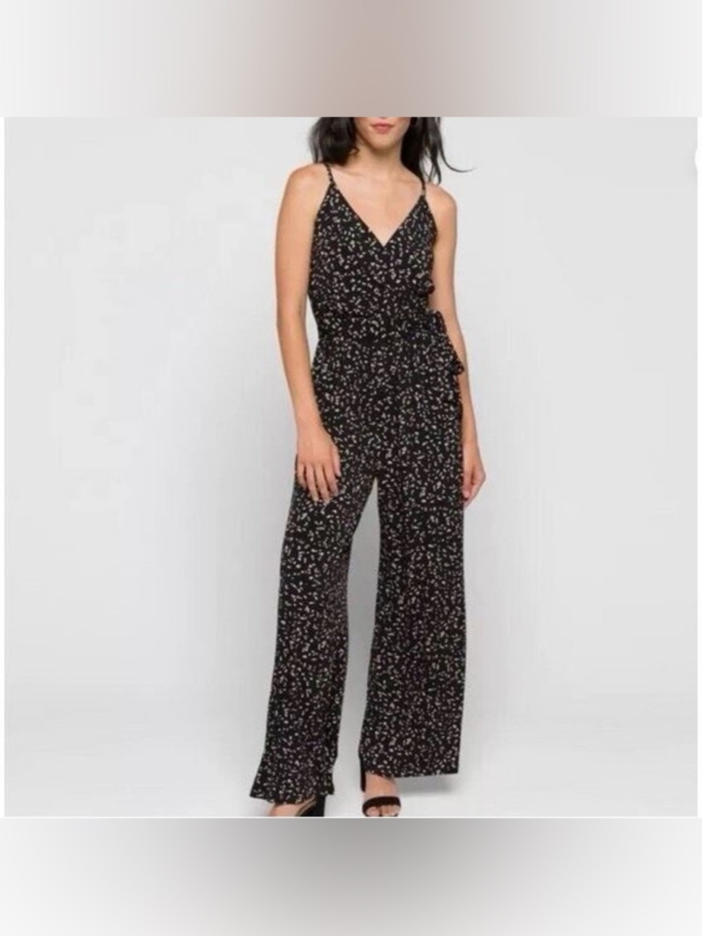 Kaileigh Black Floral V-Neck Wide-Leg Jumpsuit